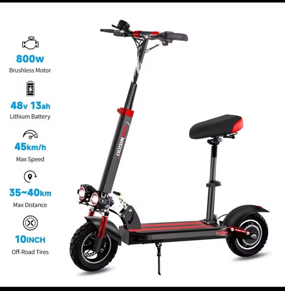 800W Electric Scooter – 48V 13Ah – 45km/h – 35–40km Range, Fietsen en Brommers, Steps, Ophalen of Verzenden
