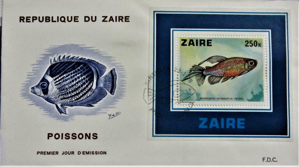 FIRST DAY COVERS- THEMA VISSEN- ZAÏRE BLAADJE, Postzegels en Munten, Ophalen of Verzenden, Gestempeld, Dier of Natuur