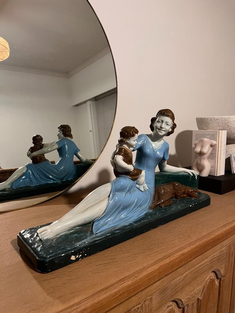Art-Deco polychroom gipsen beeld Vrouw met kind - Arnova 293, Ophalen of Verzenden