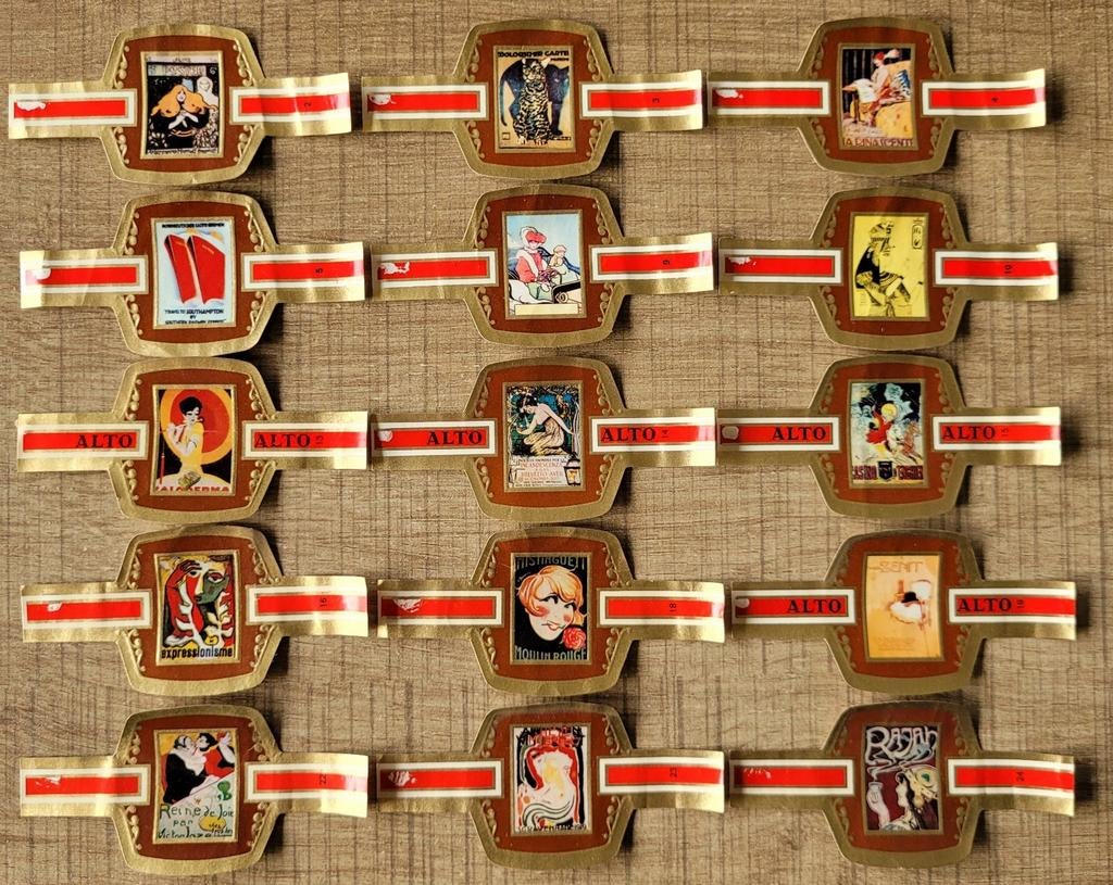 15 oude sigarenbandjes: Posters, Enlèvement ou Envoi, Utilisé, Bagues de cigare