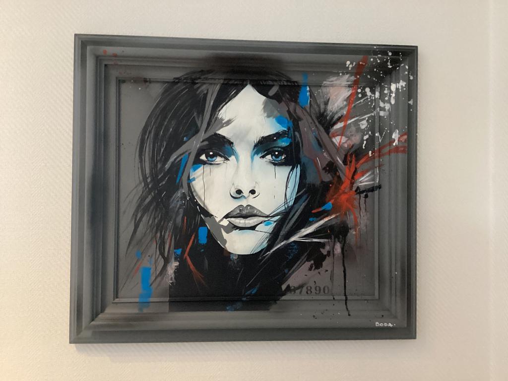 Modern schilderij met meegeverfde kader, Antiek en Kunst, Kunst | Schilderijen | Modern, Ophalen