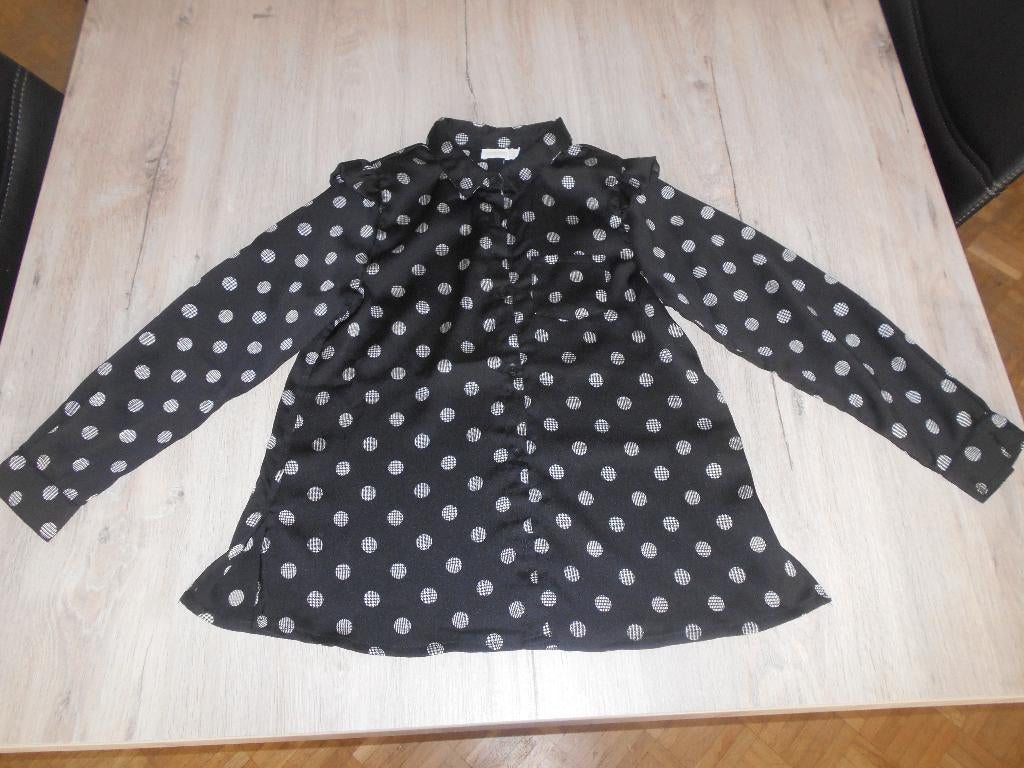 zwart witte bollen blousje maat 140, Kinderen en Baby's, Kinderkleding | Maat 140, Meisje, Overhemd of Blouse, Ophalen of Verzenden