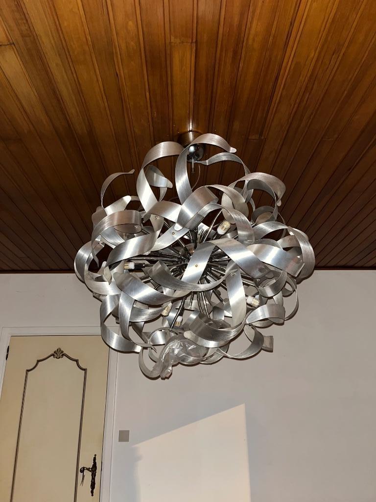 Design luchter groot in metaal, Ophalen, Zo goed als nieuw, Metaal, Design  stijlvol