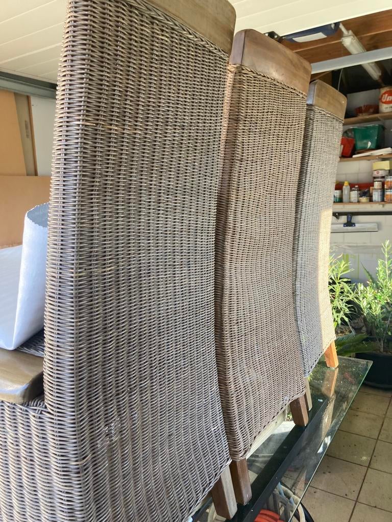 4 bruine rieten stoelen, Huis en Inrichting, Woonaccessoires | Kamerschermen, Ophalen, Zo goed als nieuw