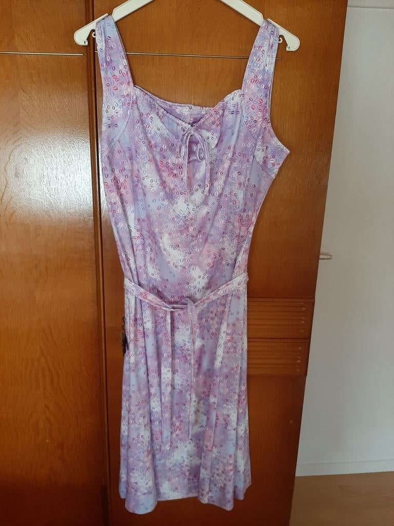 Vintage zomerjurk paars-roze – maat 48, Ophalen of Verzenden, Gedragen, Maat 46/48 (XL) of groter, Blauw
