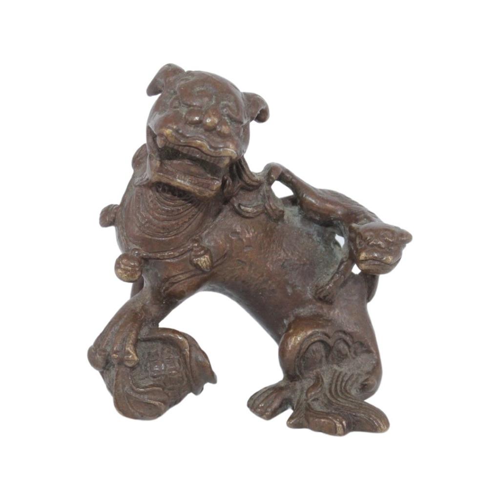 Kleine bronzen draak of hond van Fô met metgezel - Azië, Ophalen of Verzenden, Brons