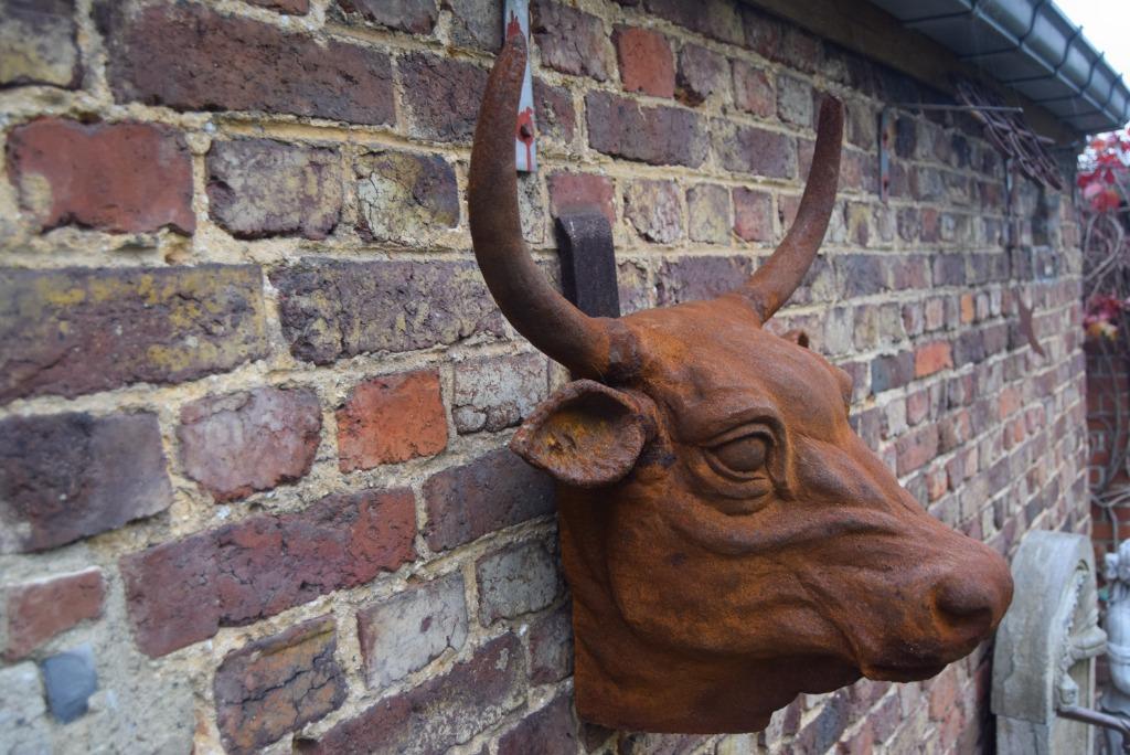 PRACHTIGE GROTE GIETIJZEREN STIERENKOP OM OP TE HANGEN, Ophalen of Verzenden, Zo goed als nieuw, Overige materialen, Dierenbeeld
