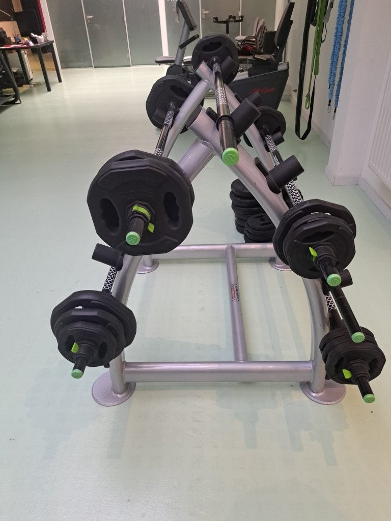 ESCAPE Fitness Barbellrek met 6 complete barbells, Enlèvement, Comme neuf, Barre d'haltères