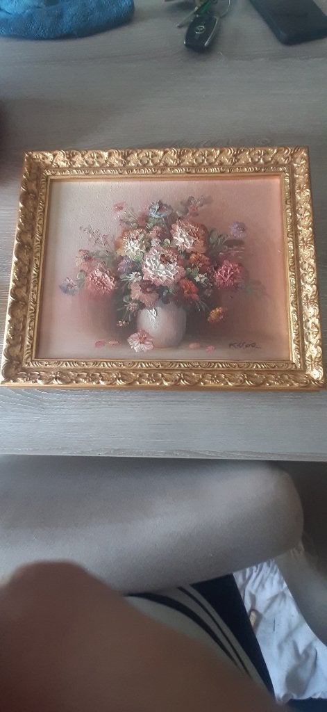 Tableau, Antiquités & Art, Peinture à l'huile, Enlèvement, Vintage, Fleurs