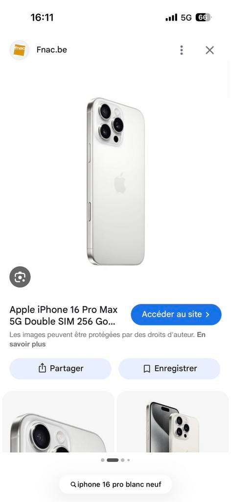 Iphone 16 pro neuf scellé 128gb blanc, Enlèvement ou Envoi, Comme neuf, IPhone 16, Blanc