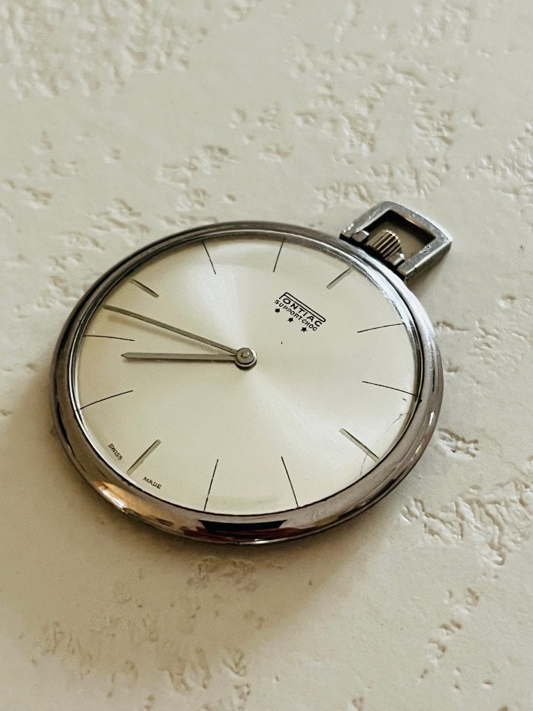 Vintage Pontiac zakhorloge, Handtassen en Accessoires, Overige merken, Zakhorloge, Staal, 1930 tot 1960