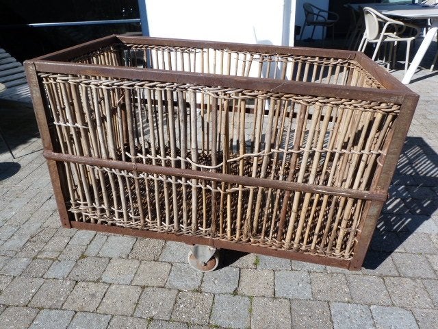 Vintage textielkar op wielen - bamboo/metaal, Ophalen, Gebruikt, Krat