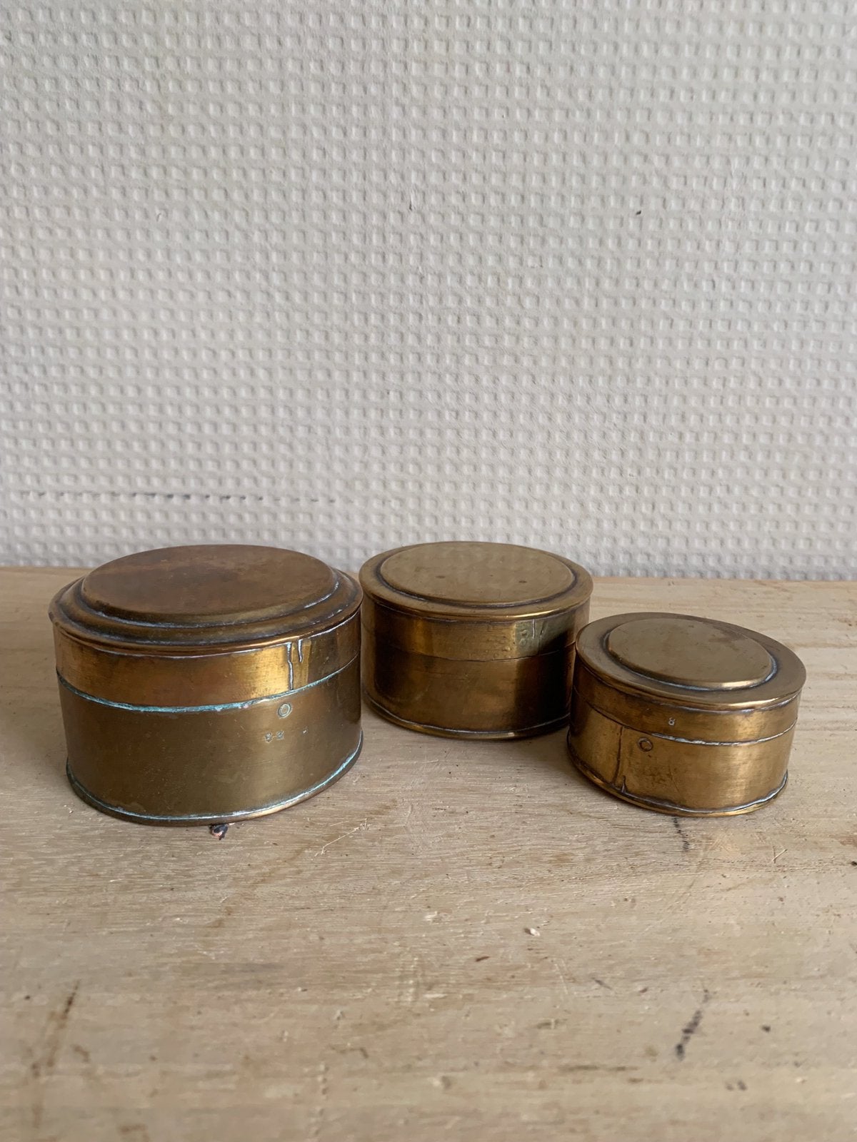 Boîtes rondes anciennes en cuivre, lot de 3, Enlèvement ou Envoi