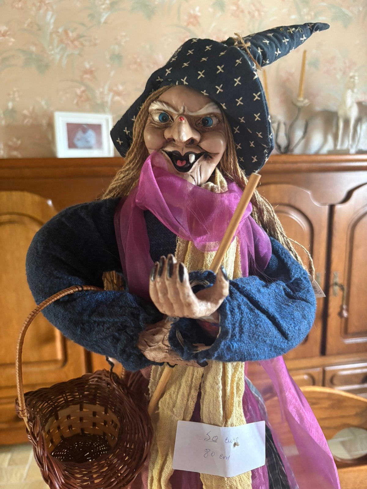 Sorcière alsacienne décorative vintage avec panier, Enlèvement, Textile, Technique mixte, Autre sujet