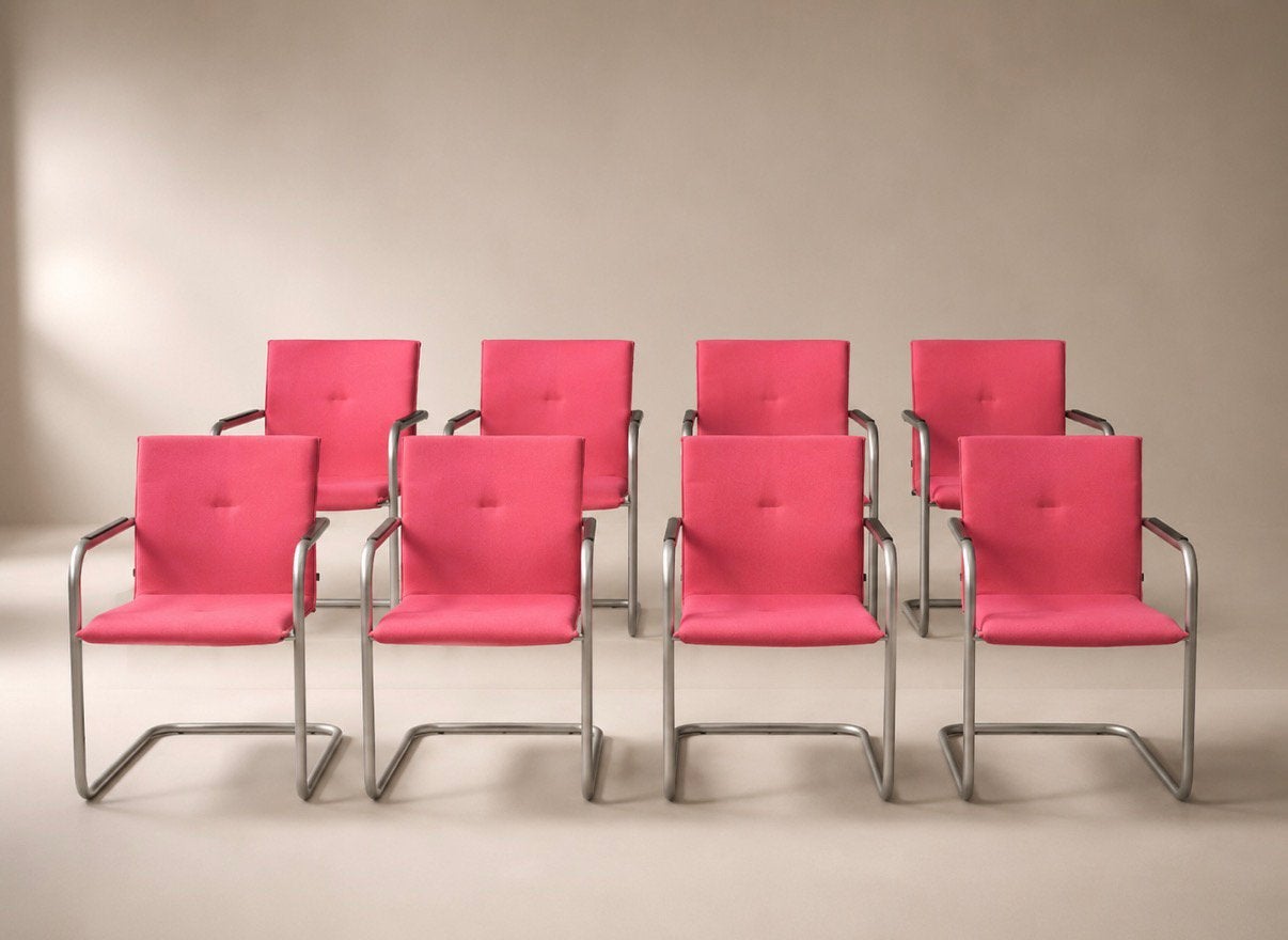 8x Arco Frame Design Cantilever Chairs – Pink Edition, Maison & Meubles, Chaises, Comme neuf, Cinq, Six Chaises ou plus, Métal