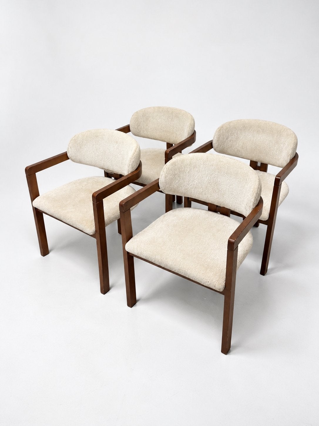 Lot de 4 fauteuils de salle à manger – bois et tissu crème, Enlèvement ou Envoi