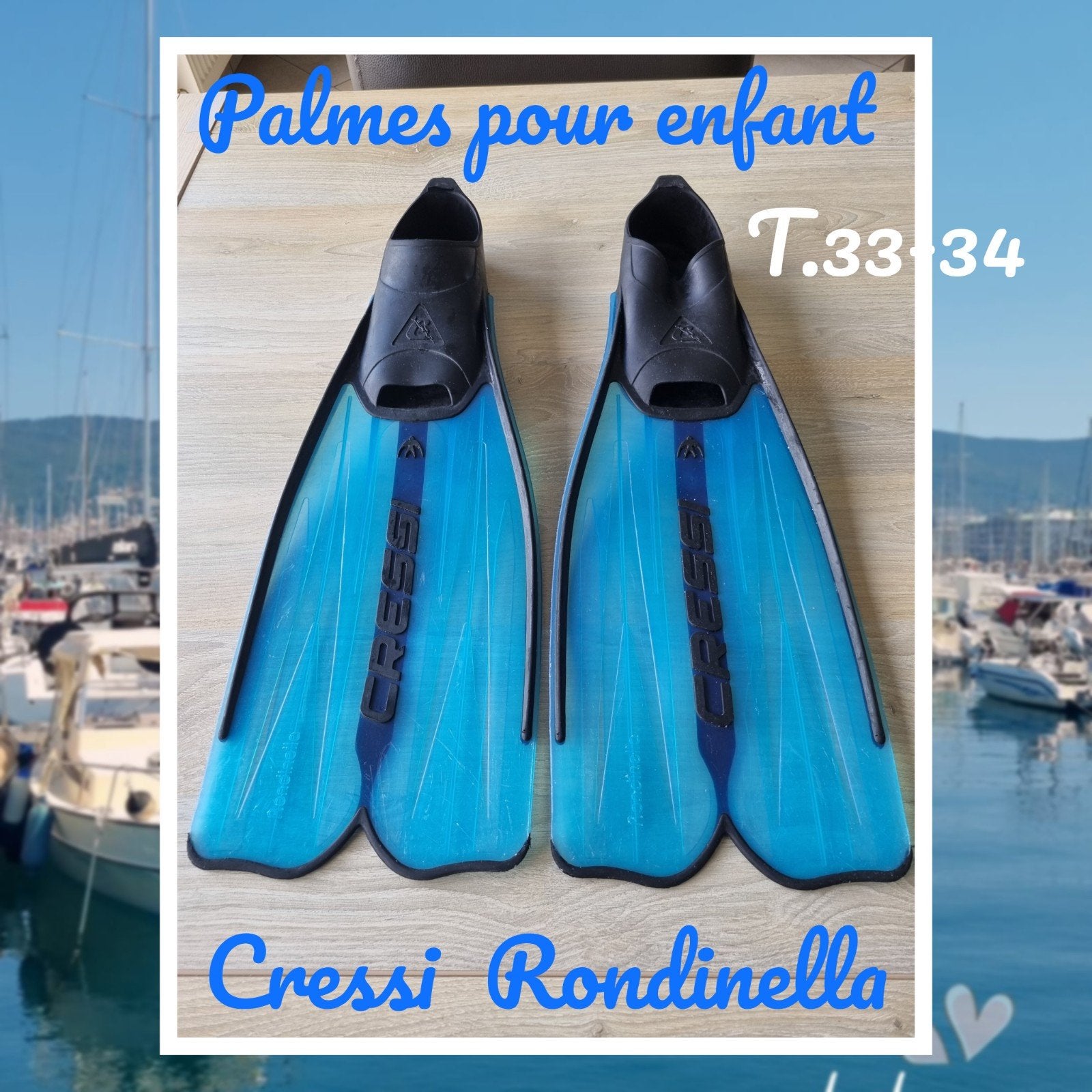 Palmes chaussantes pour enfant-Cressi Rondinella-P.33-34, Watersport en Boten, Ophalen of Verzenden, Gebruikt, Snorkelvinnen