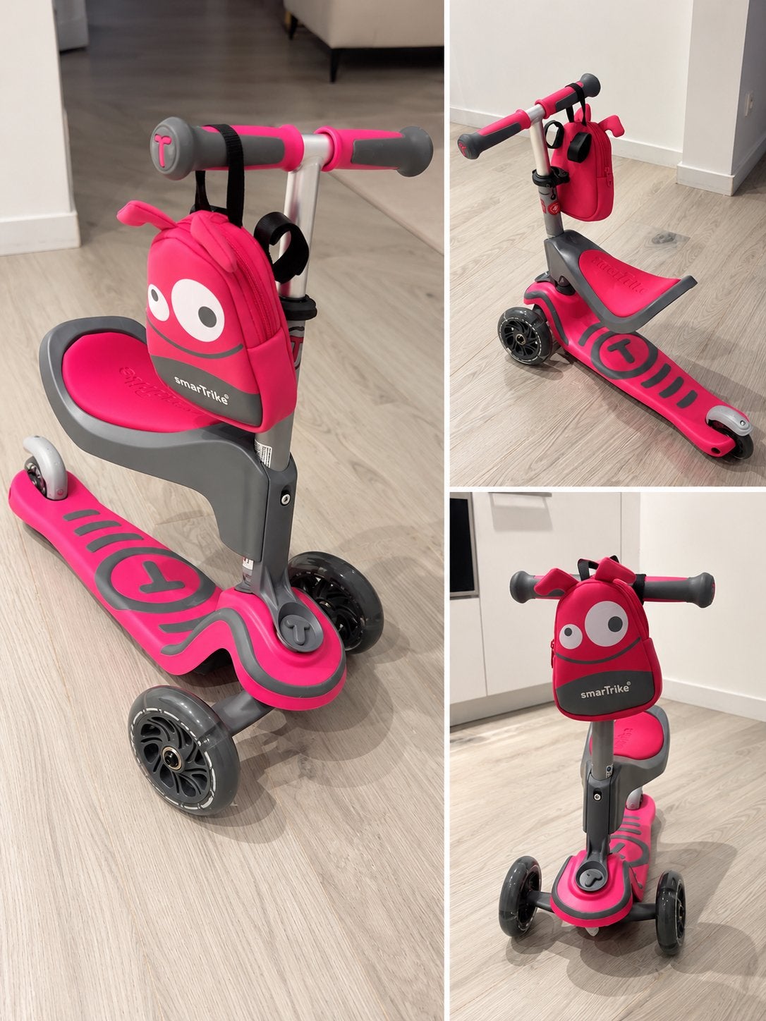 SmarTrike kinderstep met zitje en rugzakje – roze/grijs, Ophalen, Zo goed als nieuw