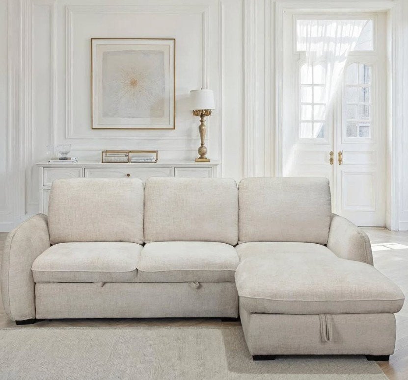 Canapé d'angle convertible (angle droit) en tissu anti-tâche, Enlèvement, Comme neuf, Tissus