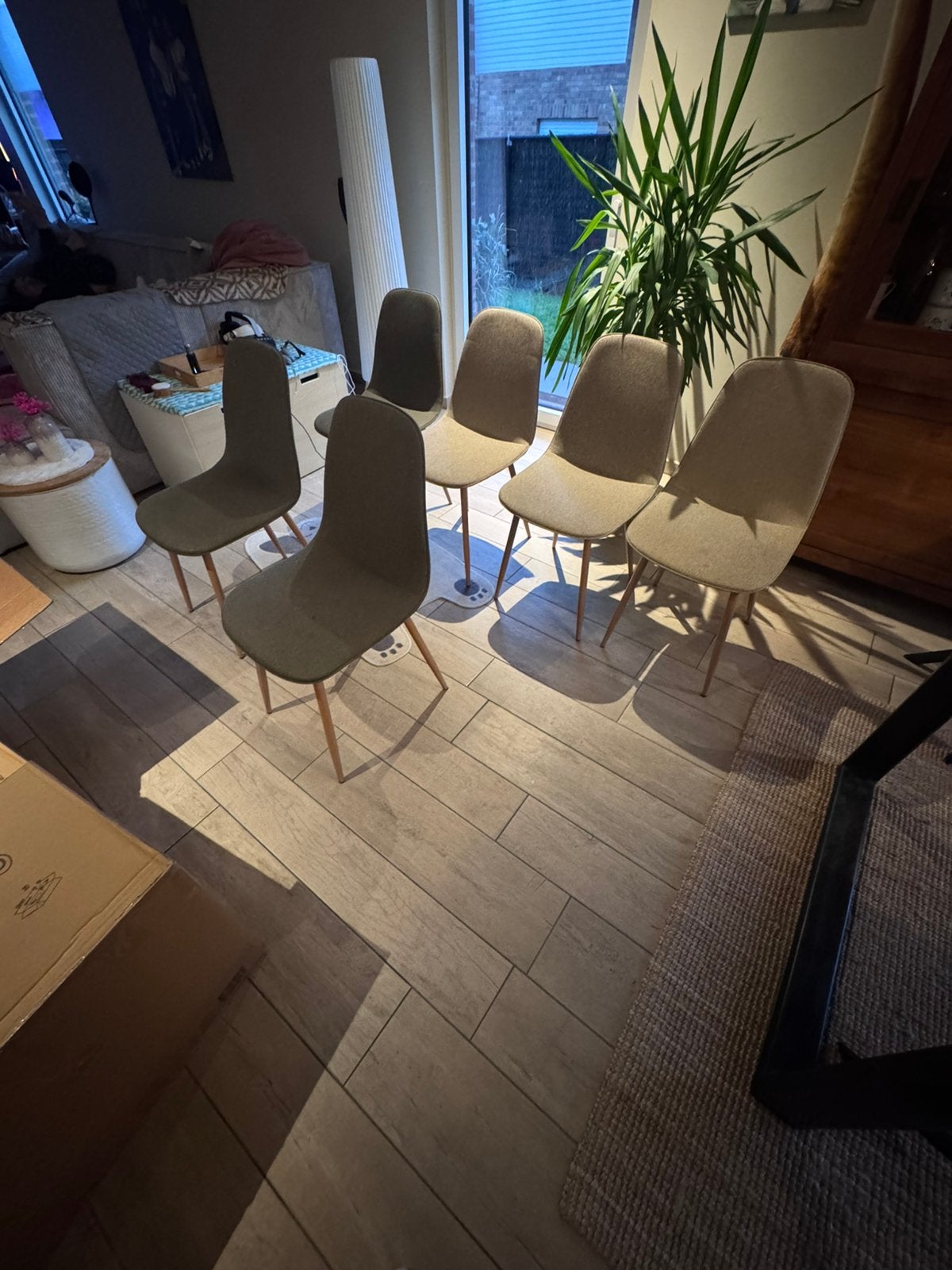 6 stoelen jysk stof, Huis en Inrichting, Ophalen, Gebruikt, Overige kleuren, Vijf, Zes of meer stoelen