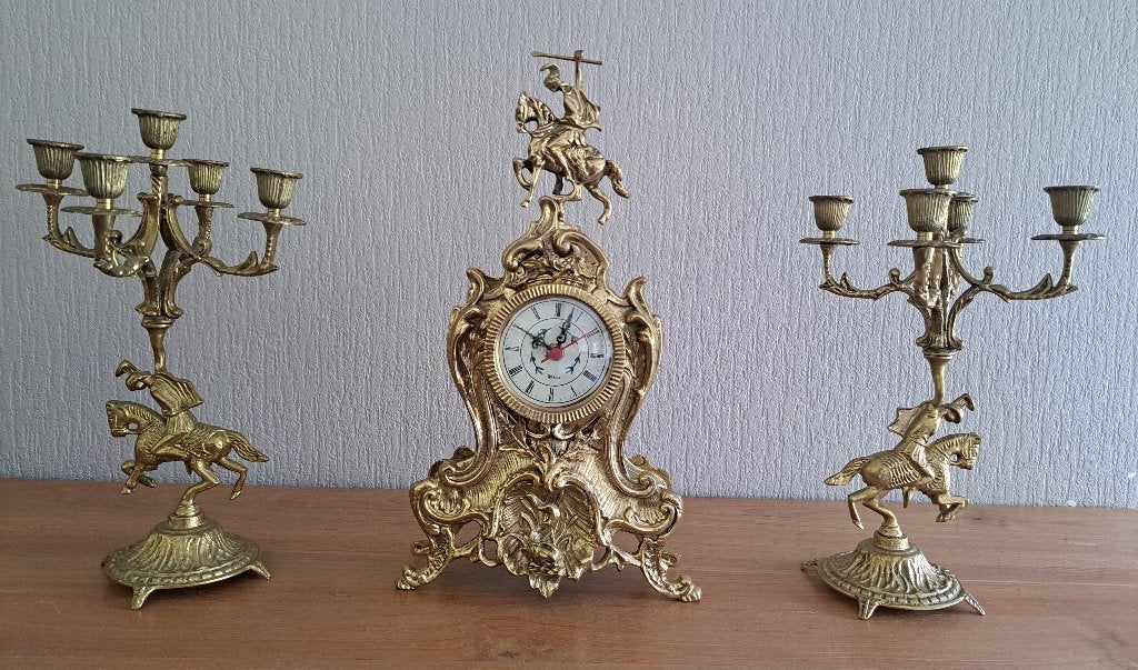 Vintage Franse klok en 2 kandelaars, Antiek en Kunst, Ophalen
