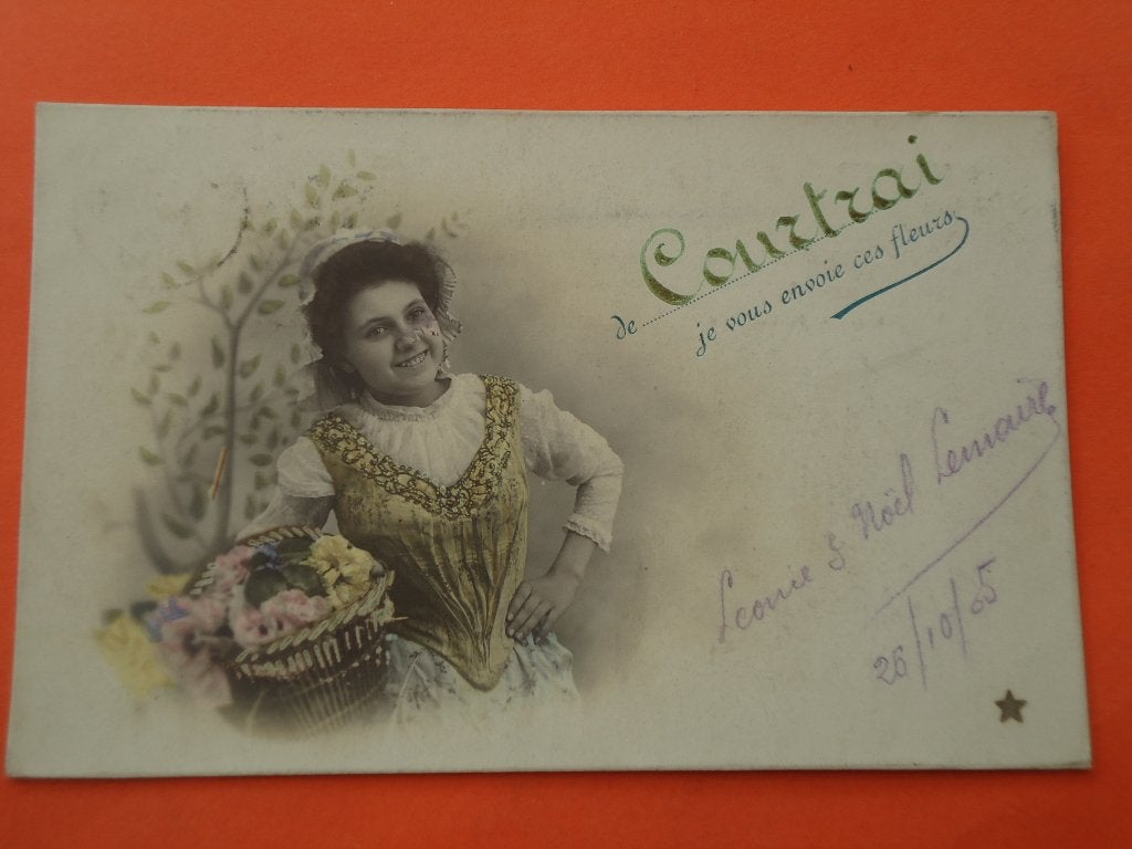 Kortrijk - Courtrai Je vous envoie ces fleurs, Ophalen of Verzenden, Voor 1920, Gelopen, West-Vlaanderen