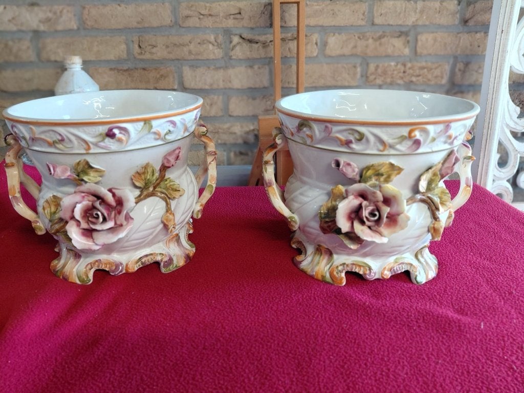 2 vintage Italiaanse porseleinen sierpotten, Enlèvement