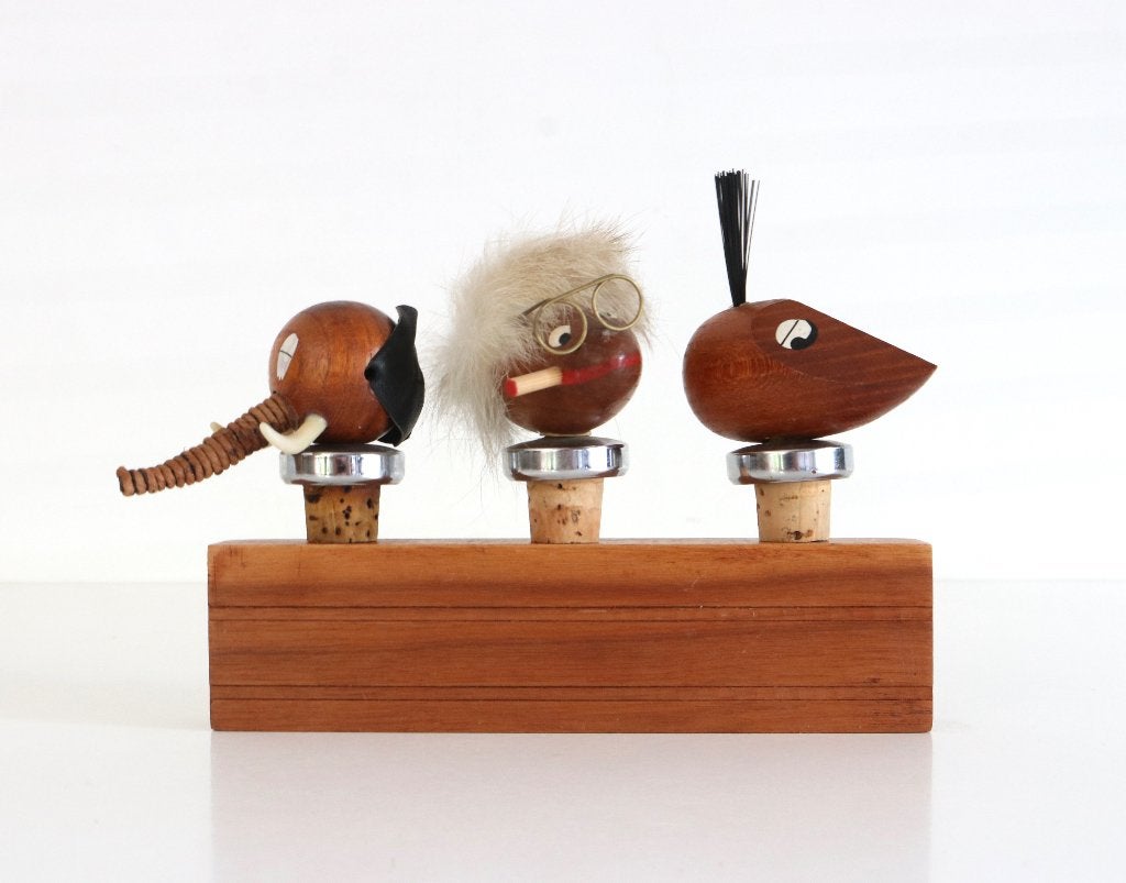 Vintage deens TEAK BOLLING BOJESEN Cork Wine Bottle Stoppers, Ophalen of Verzenden, Huis en Inrichting
