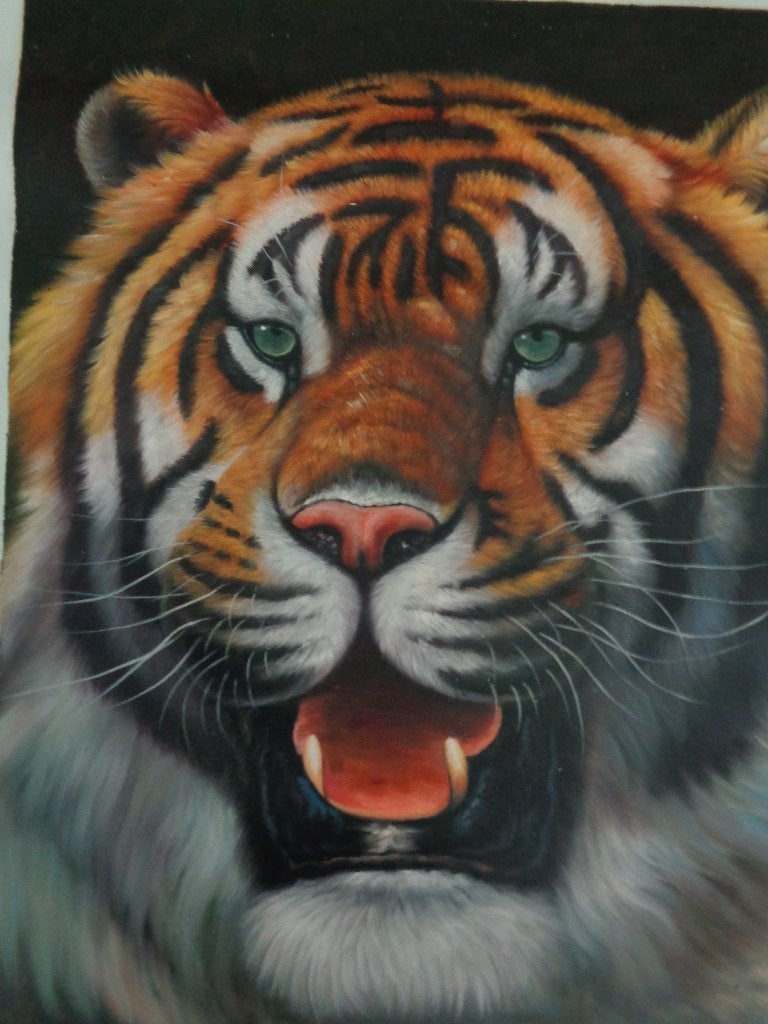 *Prachtige grote schilderij met een tijgerkop -Olie op doek, Antiek en Kunst, Ophalen of Verzenden, Handgeschilderd, Doek