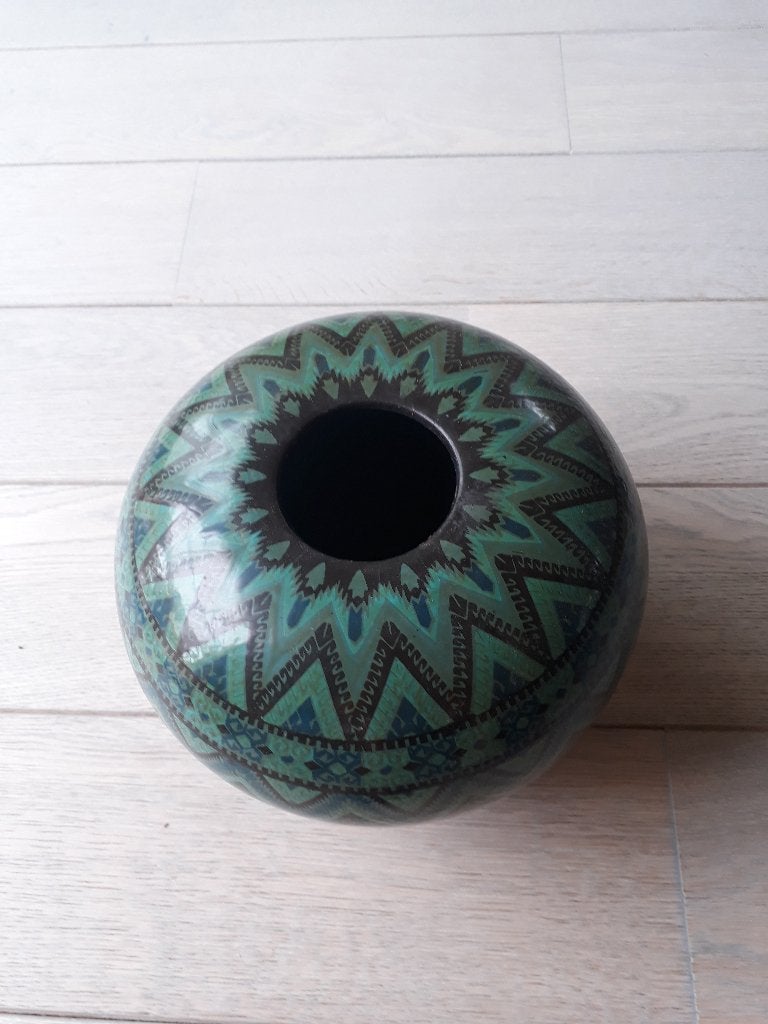 Bolle vaas, Ophalen, Handgemaakt, Blauw, Zo goed als nieuw