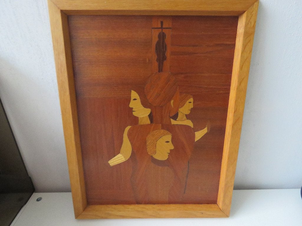Kader inlegwerk hout figuren jaren 60-70, Antiek en Kunst, Ophalen of Verzenden