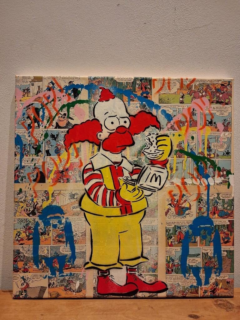 Koen betjes Krusty the clown x mcdonalds x banksy schilderij, Antiek en Kunst, Ophalen