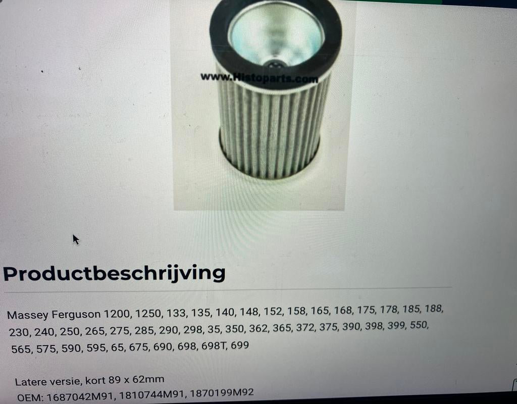 Oliefilter voor hydraulische olie, Zakelijke goederen, Landbouw | Tractoren, Ophalen, Massey Ferguson
