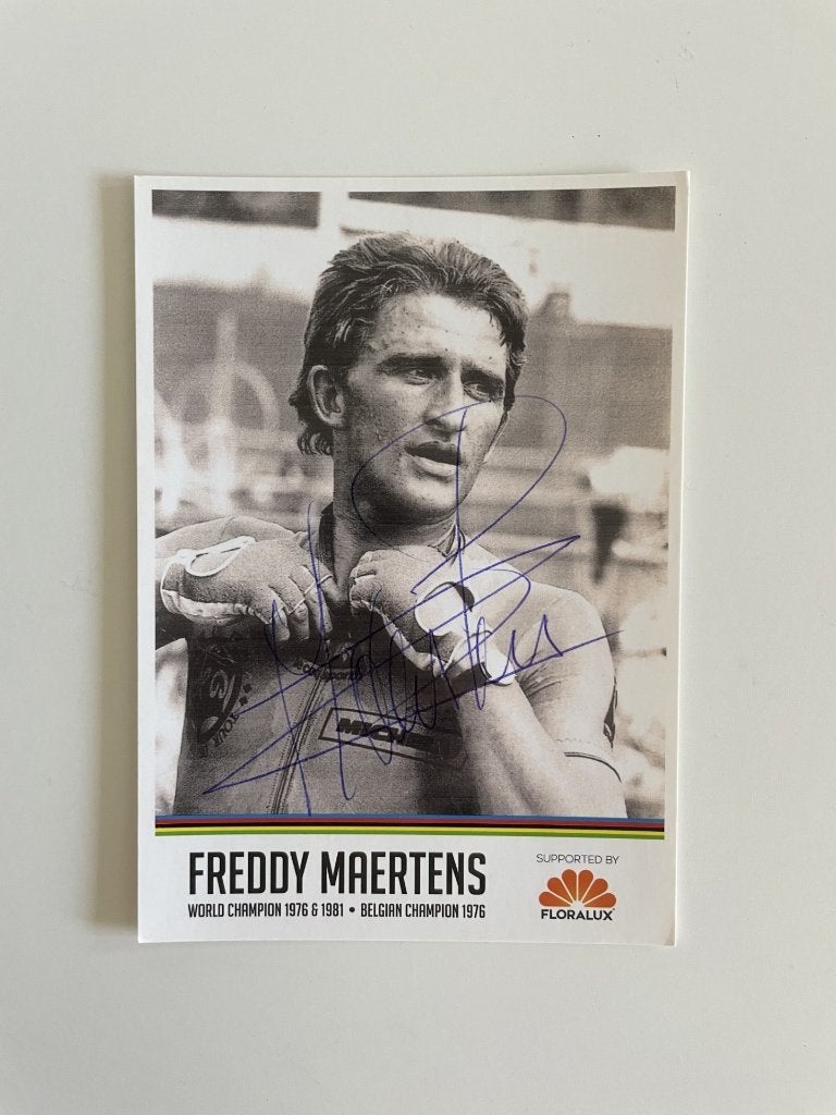 Gesigneerde wielerkaart van Freddy Maertens, Verzamelen, Ophalen of Verzenden, Nieuw, Poster, Plaatje of Sticker