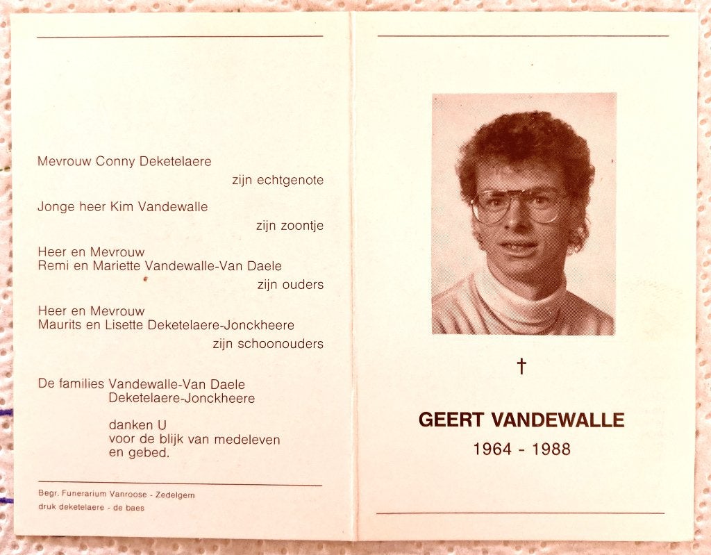 Bidprentje van wielrenner Geert Vandewalle, Verzenden, Bidprentje
