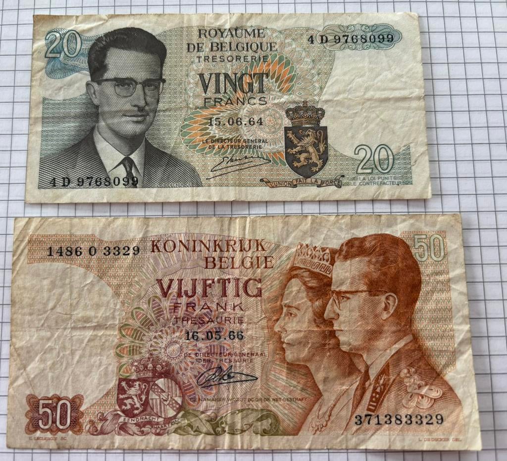 2 oude Belgische bankbiljetten, Ophalen of Verzenden, Los biljet