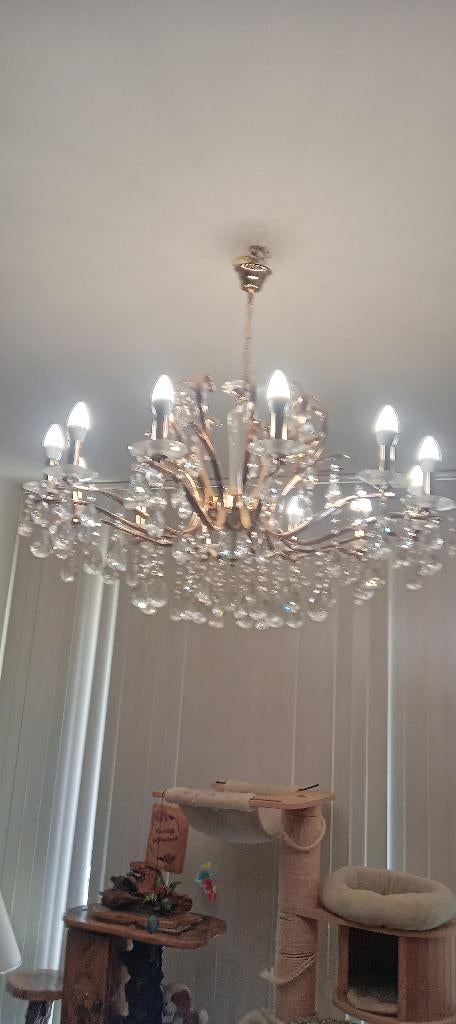 prachtige vergulde luster in kristal, Huis en Inrichting, Ophalen, Zo goed als nieuw, Glas, Klassiek