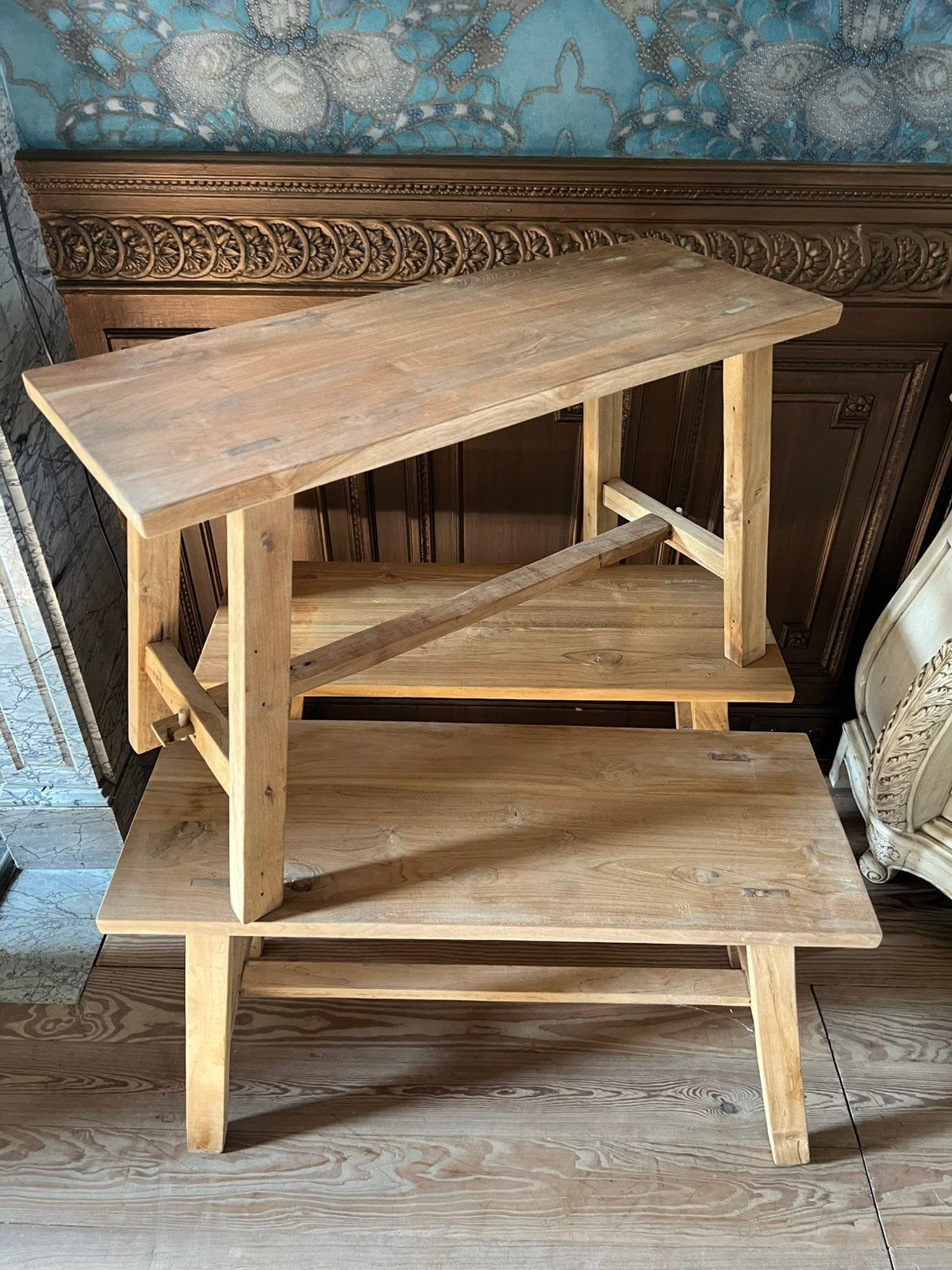 Houten teak banken bankjes, Ophalen of Verzenden, Zo goed als nieuw