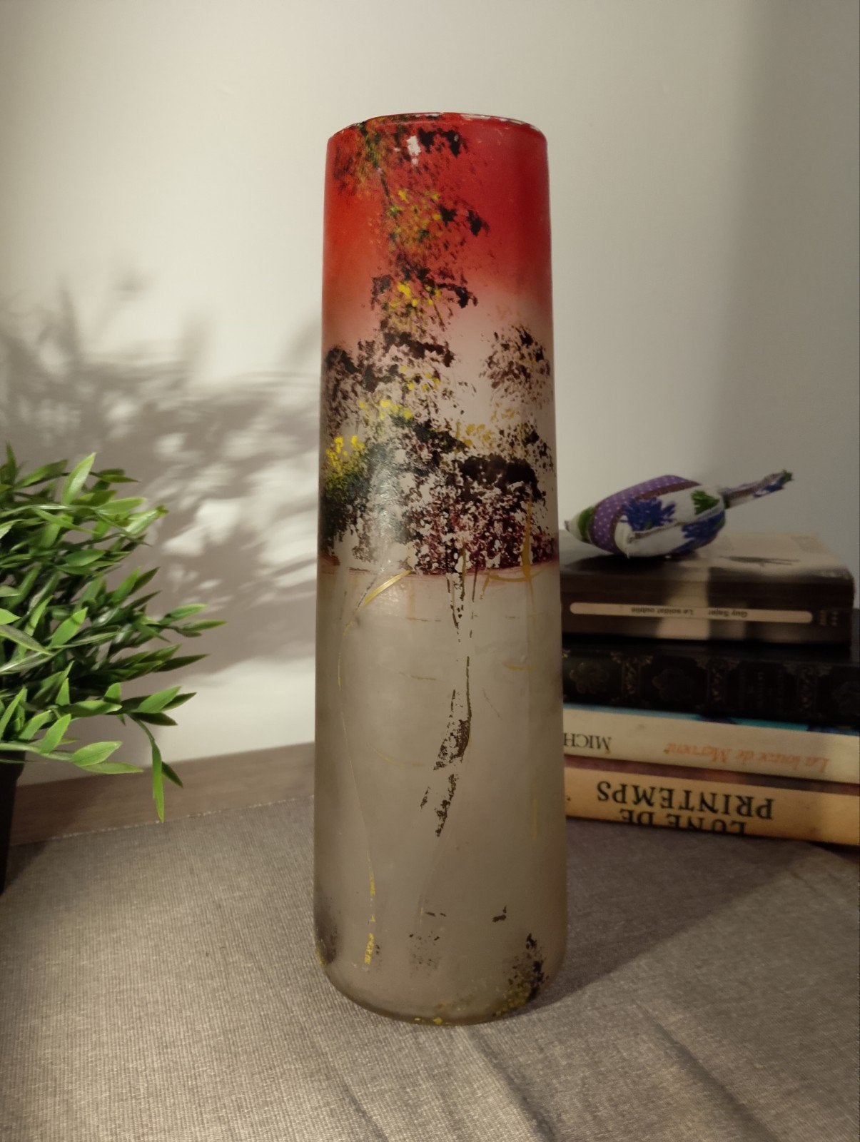 Grand vase cylindrique en verre émaillé legras modèle, Enlèvement ou Envoi