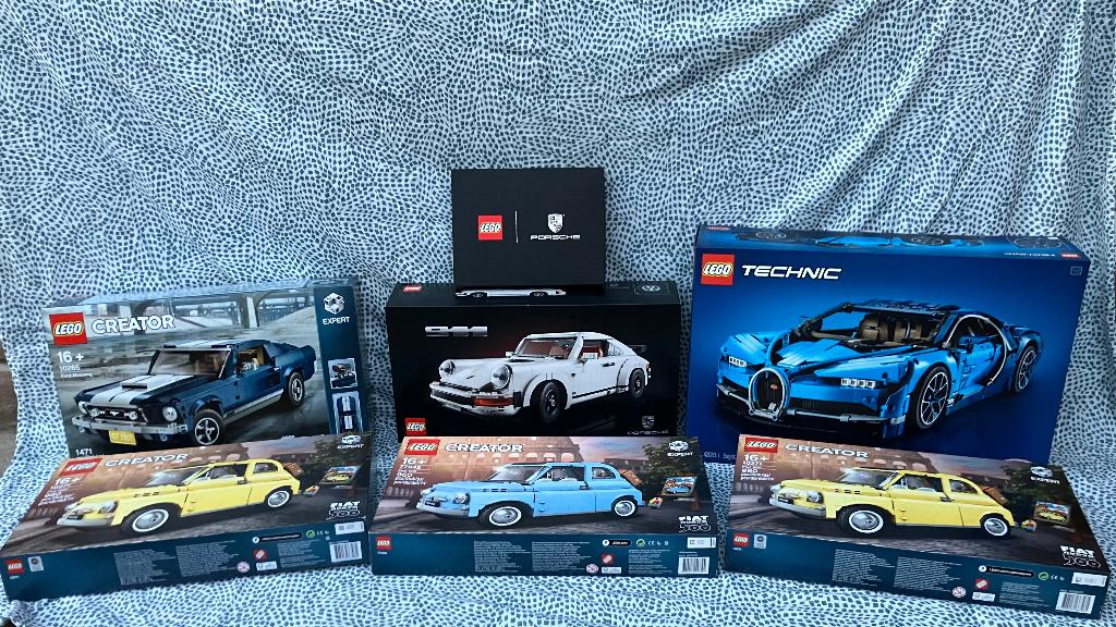 Lego-sets Porsche, Bugatti, Fiat 500 en Ford Mustang, Ophalen of Verzenden, Nieuw, Complete set, Lego