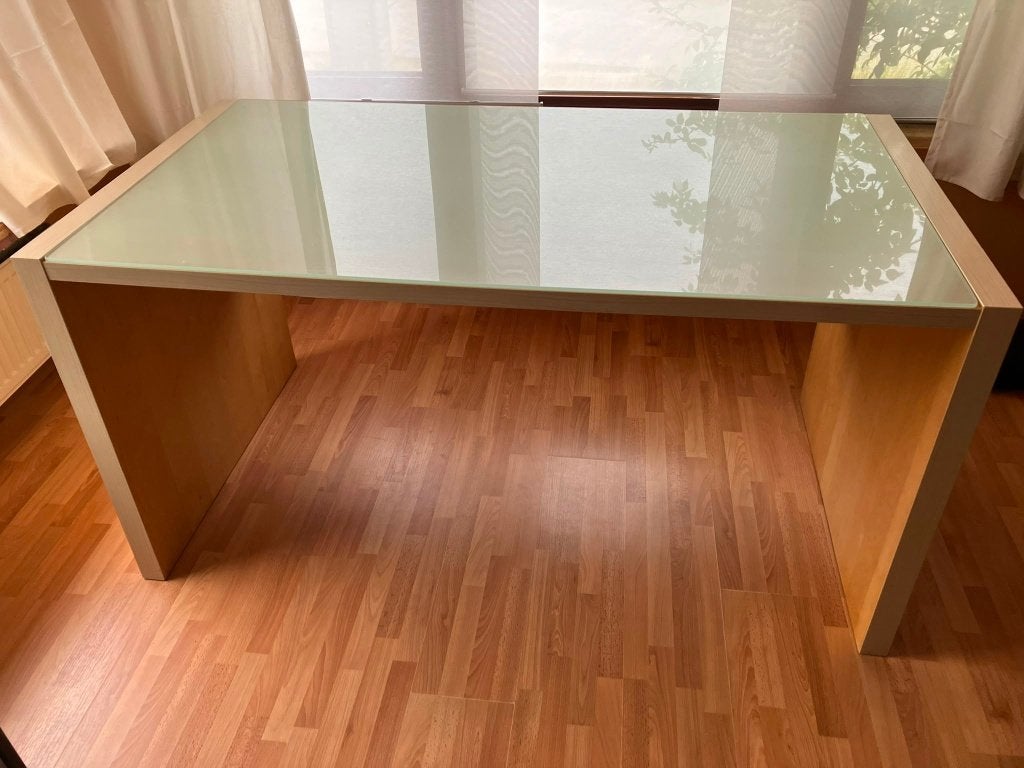 Bureau met glazen plaat, Ophalen, Demontabel, Gebruikt, Hout
