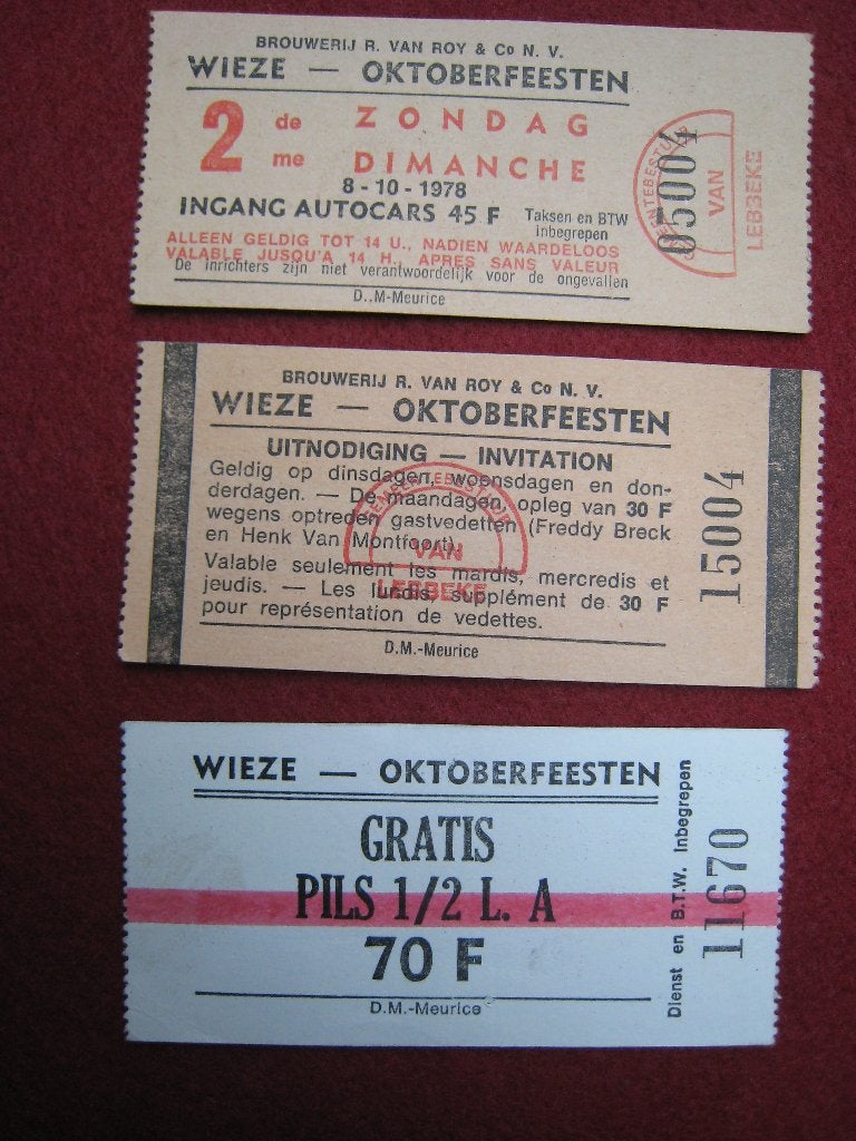 Wieze Oktoberfeesten 1977-1978 inkomticket + bierkaartje, Verzamelen, Verzenden, Zo goed als nieuw, Overige typen