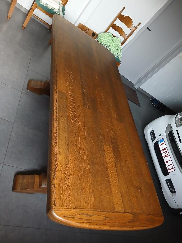 RETRO Massief eiken tafel & stoelen - Nieuwstaat, Ophalen, Anno 1970, Eikenhout, 50 tot 100 cm