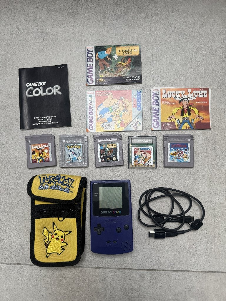 Game Boy Color + 5 games incl. Pokémon Silver, Enlèvement ou Envoi, 1 joueur, Autres genres, Utilisé