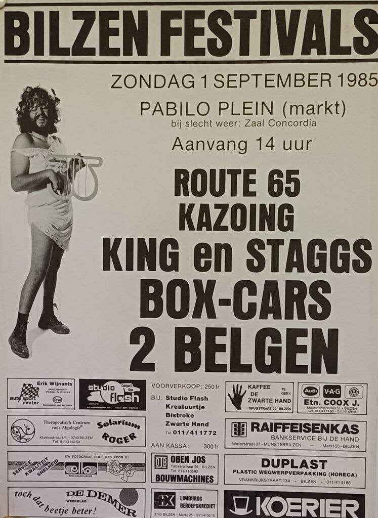 Originele affiche Bilzen Festivals zondag 1 september 1985, Deurposter of groter, Ophalen of Verzenden, Muziek, Rechthoekig Staand
