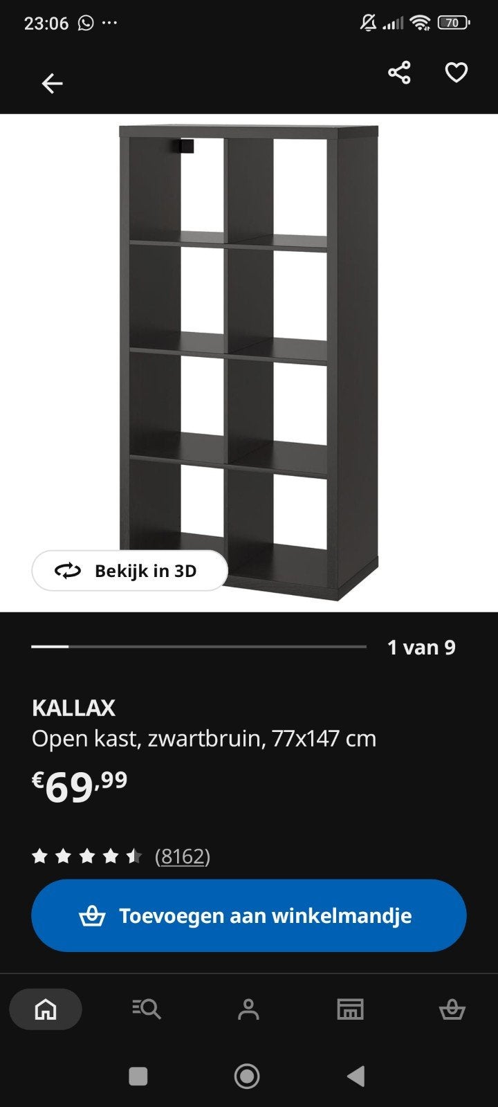 Kallax kast Ikea 2x4 met 4 deurtjes, Ophalen