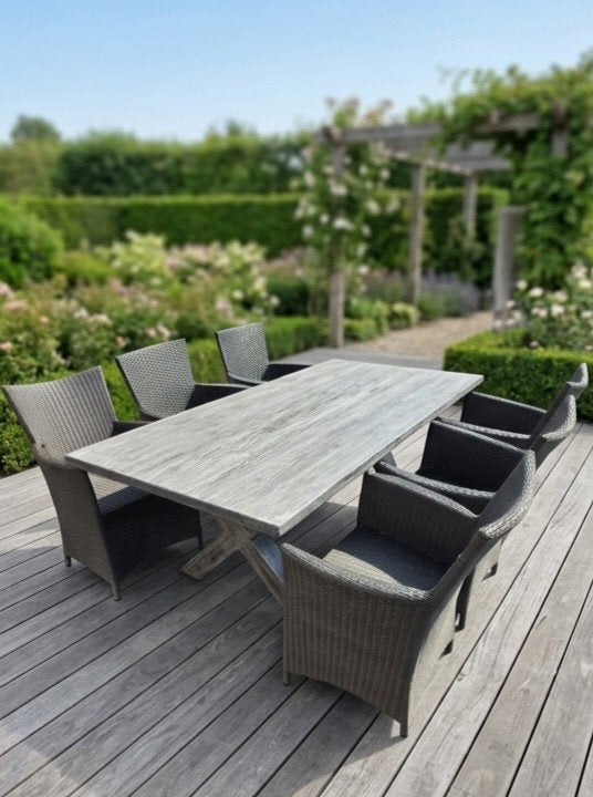 6/8 persoons tuinset - onderhoudsvrij composiet en wicker, Ophalen, Kunststof, Gebruikt, 6 zitplaatsen