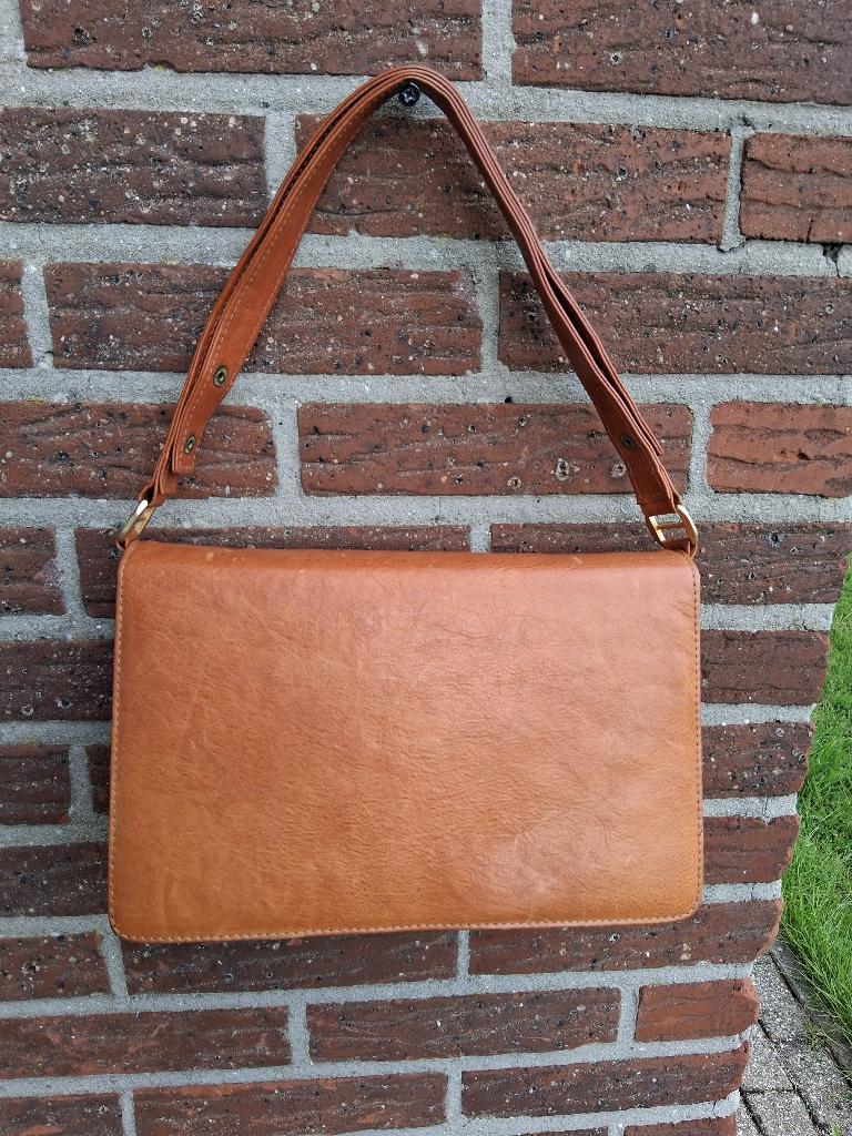 Handtas vintage, Handtassen en Accessoires, Tassen | Damestassen, Ophalen of Verzenden, Gebruikt, Bruin, Handtas