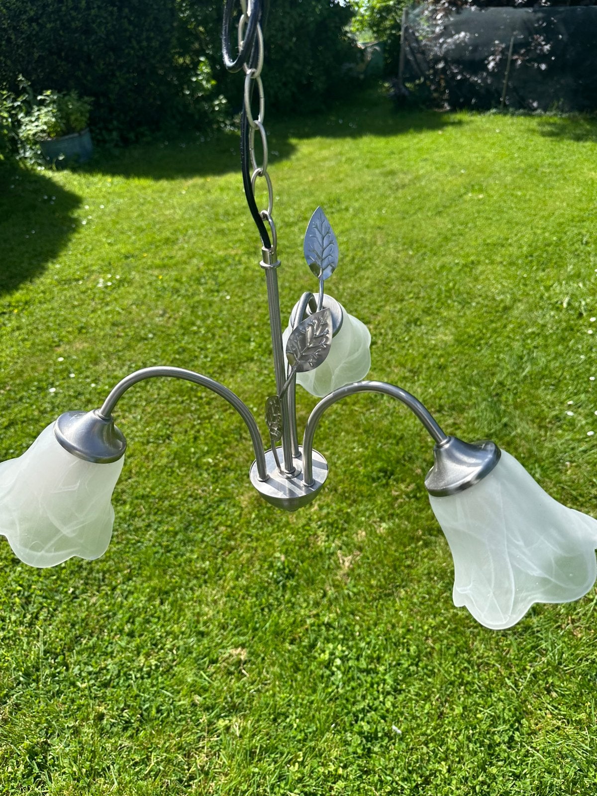 Lustre 3 branches blanches transparentes, Huis en Inrichting, Lampen | Kroonluchters, Ophalen, Zo goed als nieuw