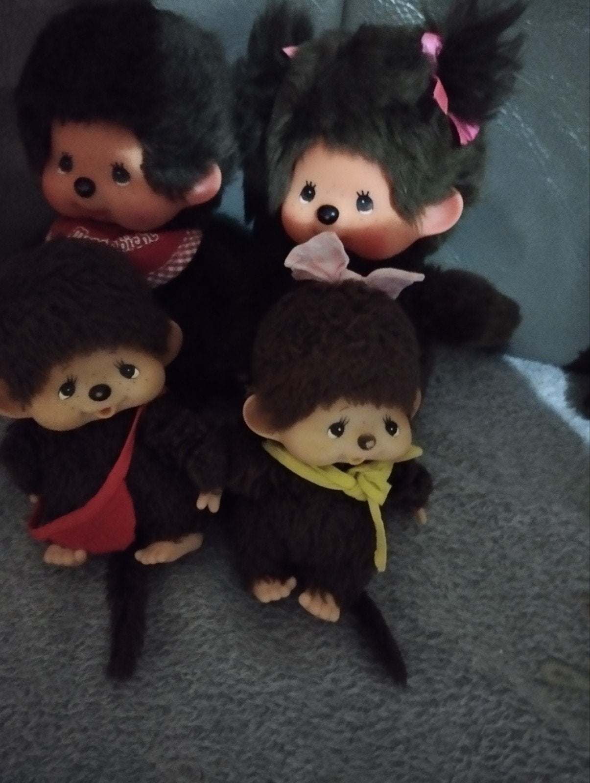 Kavel van 4 Vintage Monchhichi / Kiki Aapjes (Sekiguchi Japa, Enlèvement